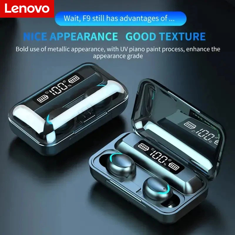 Earbuds Charging Case - Lenovo F9 Bluetooth ワイヤレスヘッドフォン - 大容量充電ケース＆デジタルディスプレイ、長時間バッテリー駆動のゲーム用イヤホン