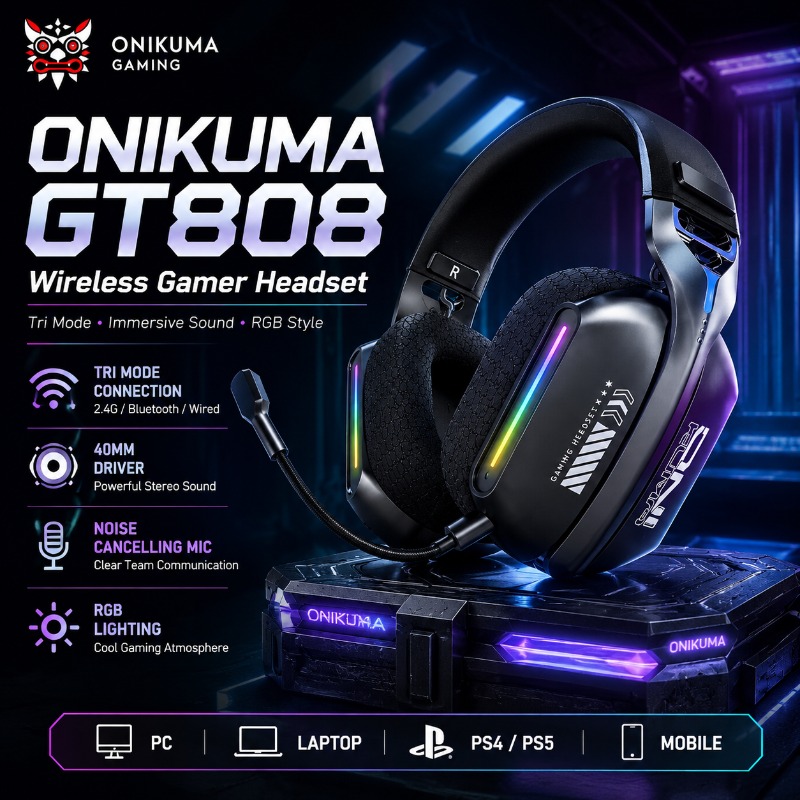 Gaming Headset Rgb - ONIKUMA GT808 ワイヤレスゲーミングヘッドセットトライモード Bluetooth 2.4GHz RGB