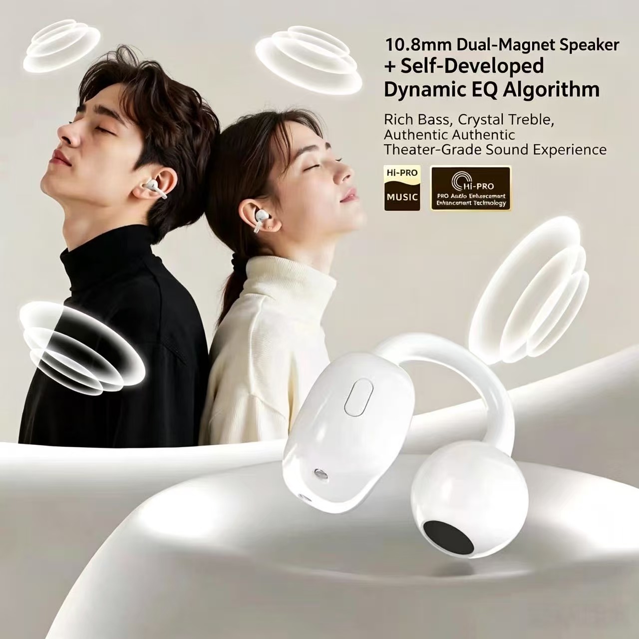 Sports Earphone Hook - オープンイヤークリップ Bluetooth ヘッドフォン ワイヤレスイヤホン 紛失防止ストラップ付き、IPX5 防水
