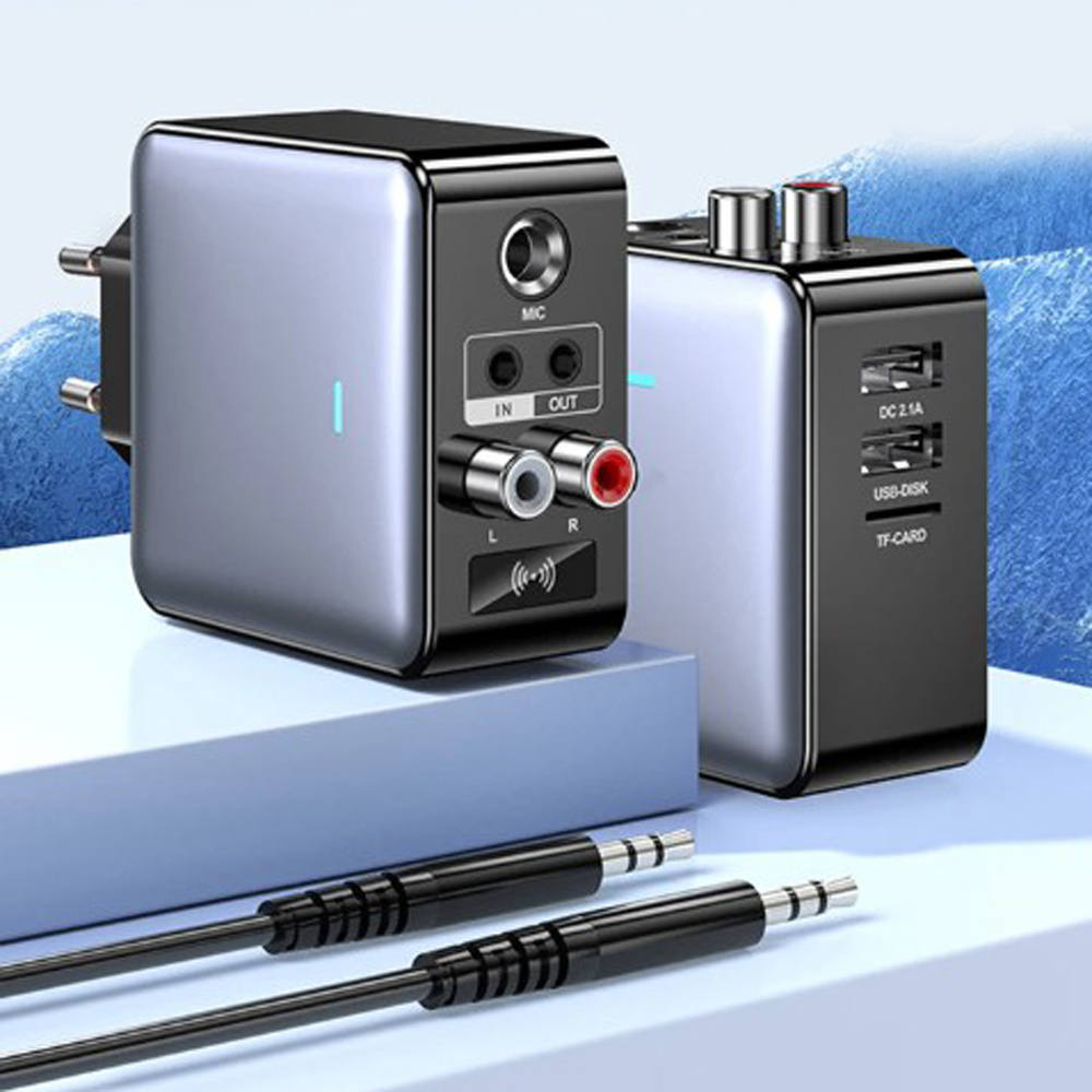 Bluetooth Adapter Receiver - オーディオ送信機受信機,デュアルUSB充電器,eu,usプラグ,aux,rca,u-disk,tf,マイク,カラオケ,hifi,bluetooth 5.3,qc 2.0,h6,3.5mm 6.5mm