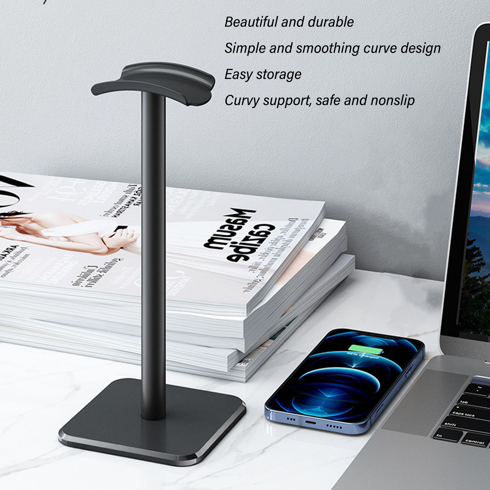 ヘッドフォンスタンド 角丸コーナー 滑り止めベース TPUト - Headphone Stand Desk のレビューと価格
